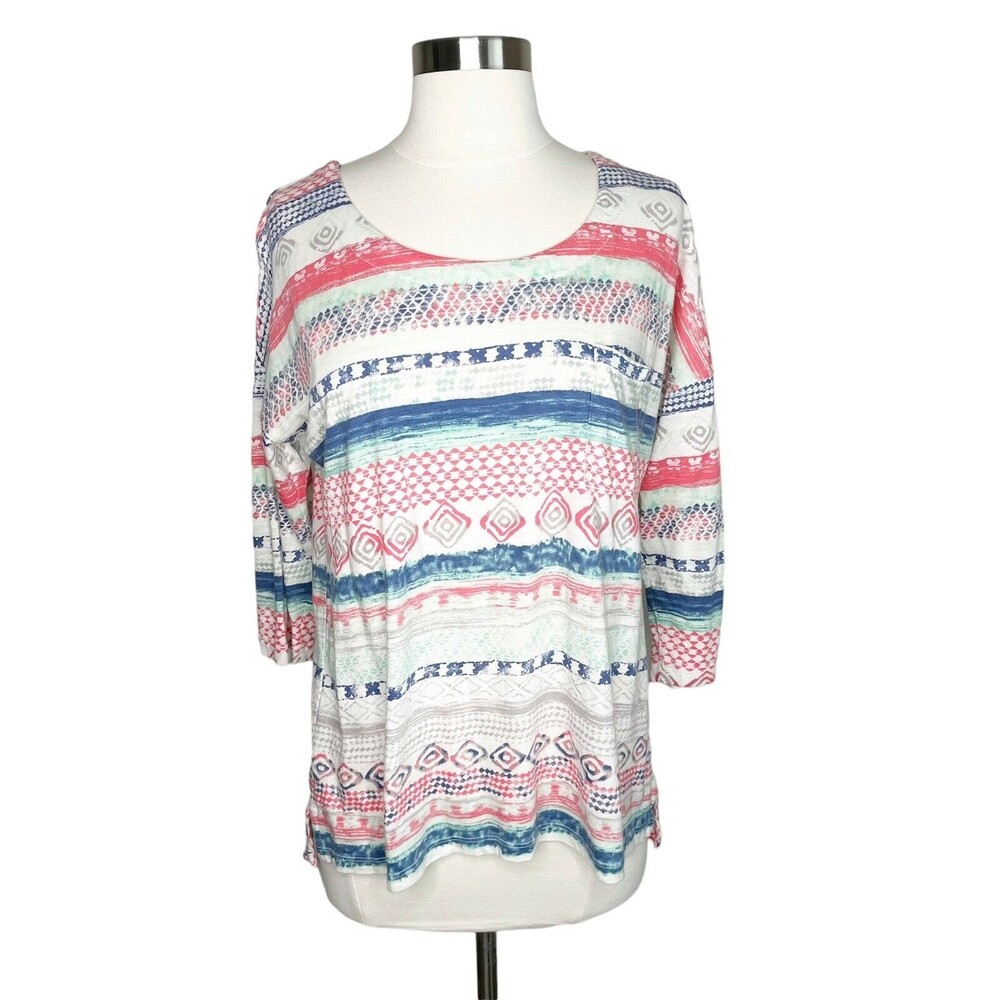 Sonoma Top Women's M Multicolor Aztec Pullover T-Shirt Dolman Stretch Casual